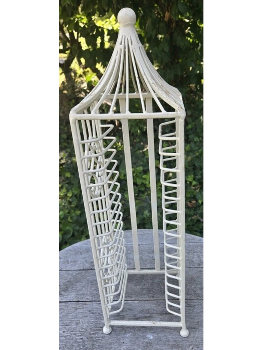 French Country White Wrought Iron CD Storage Rack Tower Shabby Chic Vintage